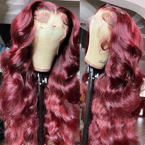 Ashimary Body Wave 99J Burgundy Curly Wig 13*4 13*6 Lace Frontal Wig