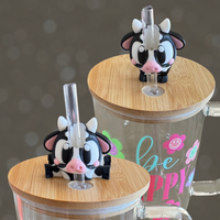 Cute 3-D Printed Tonsofprintz Tumbler Buddy - Cow Design - Accessorize ANY Tumbler - Fits up to 10mm Straw - Drinkware Access...