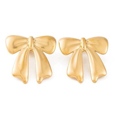 Ion Plating(IP) Bowknot 304 Stainless Steel Stud Earrings for Women