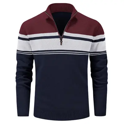 MAGCOMSEN Men's Sweaters 1/4 Zip Up Casual Striped Pullover Polo Sweaters Fall Winter Sweatshirts