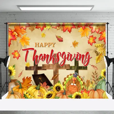 Maple Leaf Sunflower Happy Thanksgiving Backdrop - Aperturee