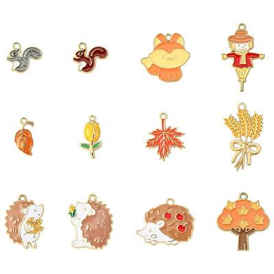 12Pcs 12 Styles Thanksgiving Theme Alloy Enamel Pendants