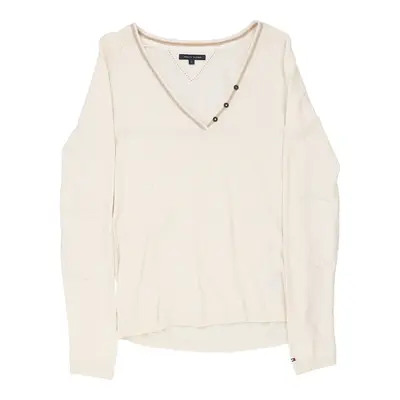 Tommy Hilfiger Long Sleeve Top - Small White Cotton Blend | Size: small