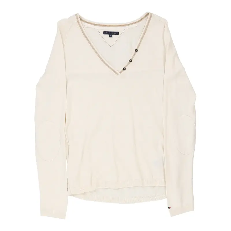 Tommy Hilfiger Long Sleeve Top - Small White Cotton Blend | Size: small