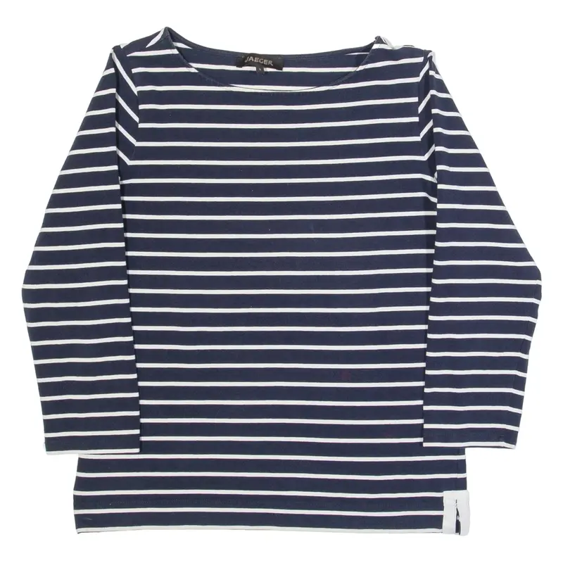 JAEGER Striped Womens T-Shirt Black 3/4 Sleeve S