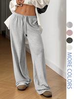 Women's Solid Color Drawstring Waist Wide Leg Pants, Casual Comfy Trousers for Spring & Fall, Women's Bottoms for Daily Wear,...
