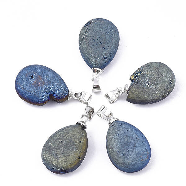 Electroplate Natural Druzy Geode Agate Pendants