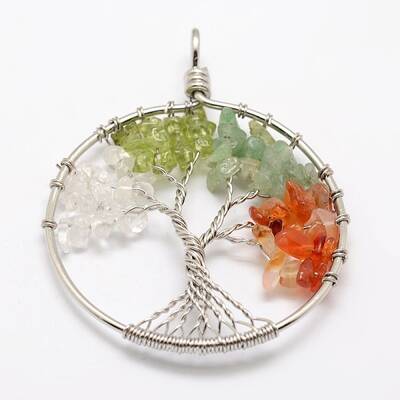Tree of Life Mixed Stone Bead Brass Wire Wrapped Big Pendants