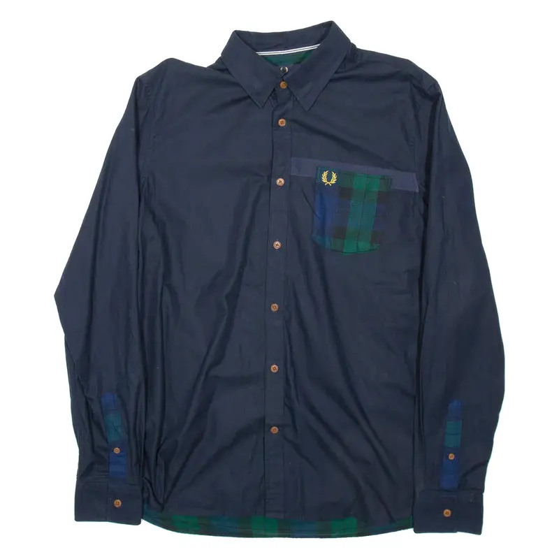 FRED PERRY Mens Formal Shirt Blue Long Sleeve L