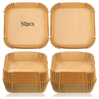 Disposable Air Fryer Liner, 50/100pcs Non-stick Oil-proof Parchment Paper, Baking Supplies, Multipurpose Oil-absorbing Paper...