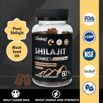 Careleaf Sugar-Free 1000mg Pure Shilajit Gold Gummies with Ashwagandha-Energy, Brain & Immunity Support for Men- Vegan Health...