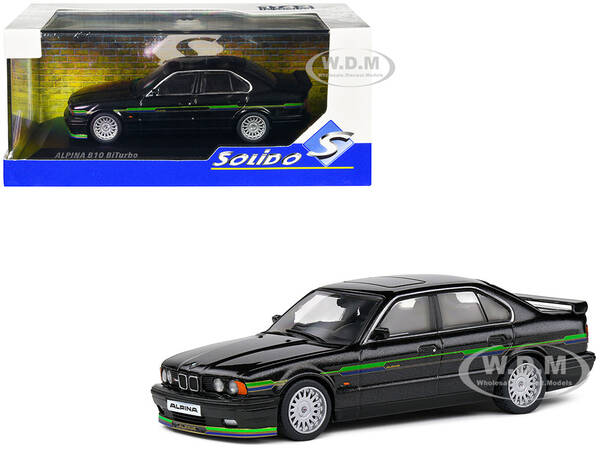 1994 BMW E34 Alpina B10 BiTurbo Black Metallic with Green Graphics 1/43 Diecast Model Car by Solido