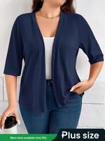 【Plus Size】 Solid Color Half Sleeve Cardigan Coat, Casual Comfy Open Front Outerwear for Fall & Winter, Women's Clothes f...