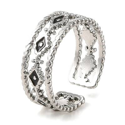 Rhombus 304 Stainless Steel Enamel Open Cuff Rings for Women