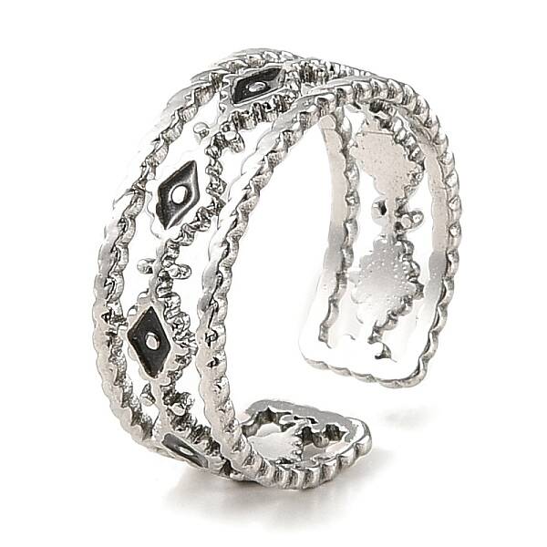 Rhombus 304 Stainless Steel Enamel Open Cuff Rings for Women