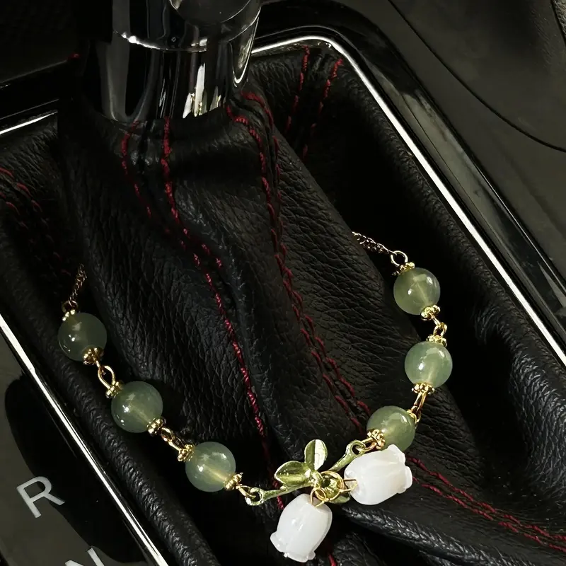Lily Floral Design Beaded Car Handbrake Ornament, Car Gear Lever Decorative Bracelet, Gift For Girlfriend, Mother & Female Fr...