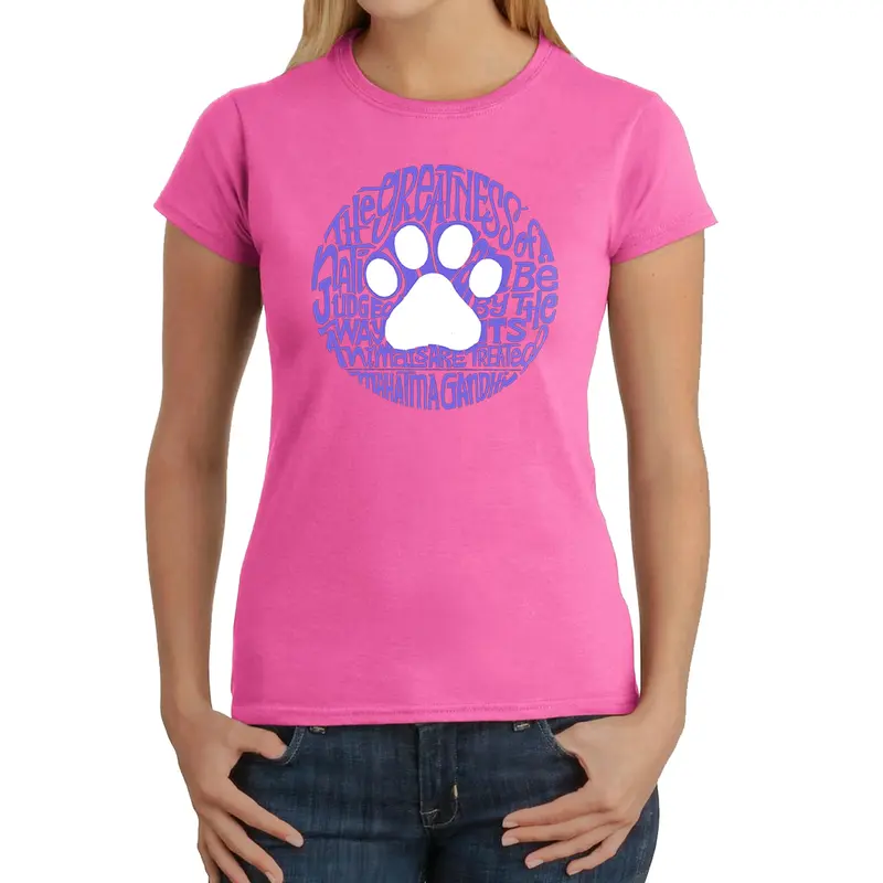 Gandhi's Quote on Animal Treatment - Women's Word Art T-Shirt - Navy - Medium