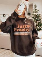 Women's Letter & Peach Print Crew Neck Sweatshirt, Casual Long Sleeve Pullover for Fall & Winter, Women's Clothes for Daily W...
