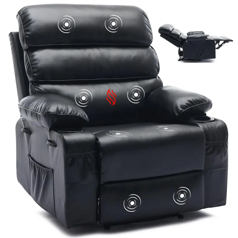 Garvee Oversized Manual Recliner for Adults, Massage and Heat, Adjustable Backrest and Footrest, Extra Wide Nursery Glider Re...