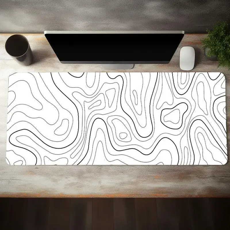 Topographic Mouse Pad, Waterproof Gaming Mouse Pad with Stitched Edge, Extended Large Irregular Line Pattern Desk Non Slip Mo...