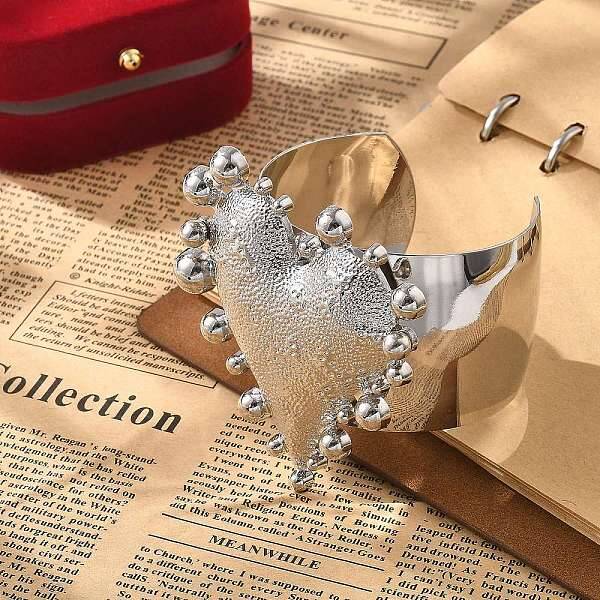 Textured Heart Alloy Open Cuff Bangles for Women