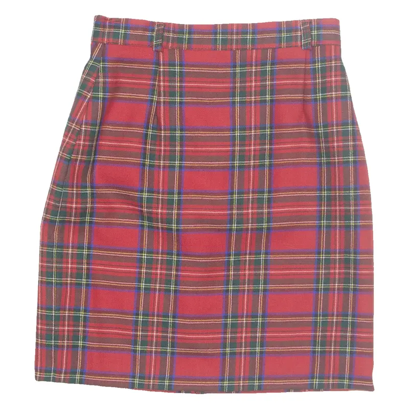 C&A Womens Straight Skirt Red Knee Length Plaid XS