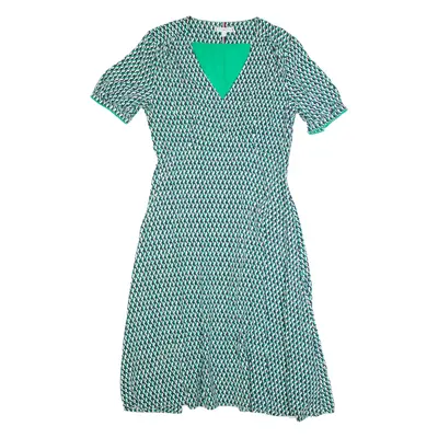 TOMMY HILFIGER Womens A-Line Dress Green Crazy Pattern Short Sleeve Long UK 10