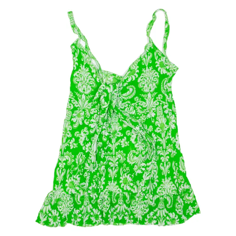 ZARA Womens Printed Top Green V-Neck Sleeveless Paisley M