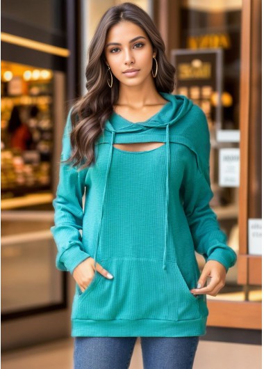 Modlily Cyan Lace Up Long Sleeve Hoodie - XL