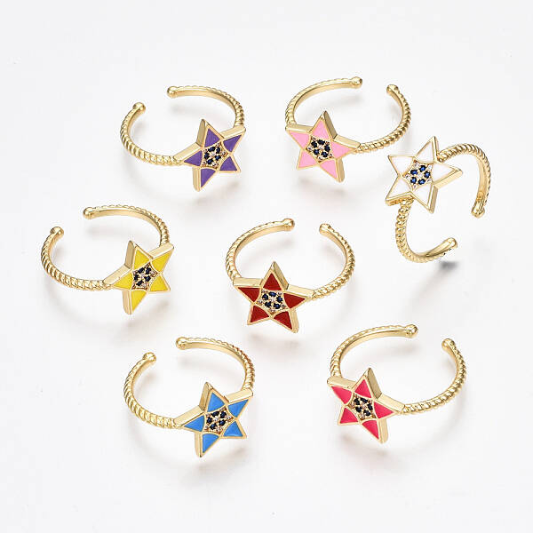 Brass Micro Pave Cubic Zirconia Cuff Rings
