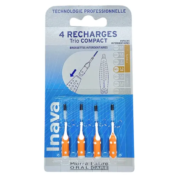 Inava Trio Compact - Interdental Brushes ISO 3 1.2mm Narrow - 4 Orange Refills
