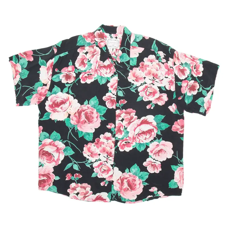 SHIRT MAKER ELTON Mens Hawaiian Shirt Black Floral L