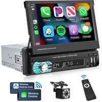 [Upgrade] Wireless Apple Carplay Single Din Car Stereo, 7 Inch Flip Out Touchscreen Car Radio with Wireless Android Auto, Blu...