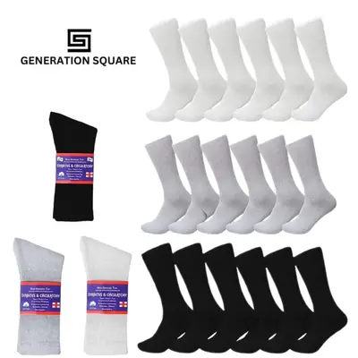 Generation Square Men & Women's Circulatory Non-Binding Cushioned Cotton Crew Socks Size 9-11 10-13 13-15 Soft Mid Calf Polye...