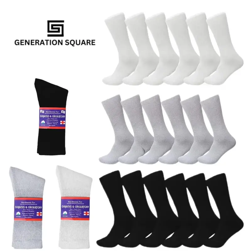 Generation Square Men & Women's Circulatory Non-Binding Cushioned Cotton Crew Socks Size 9-11 10-13 13-15 Soft Mid Calf Polye...
