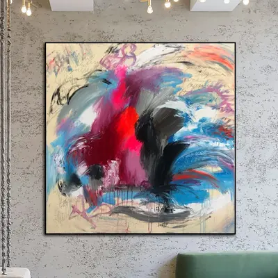 Abstract Painting on Canvas Expressionism Painting Beige Wall Art Action Painting Modern Vivid Art Textured Wall Art Hand Pai...