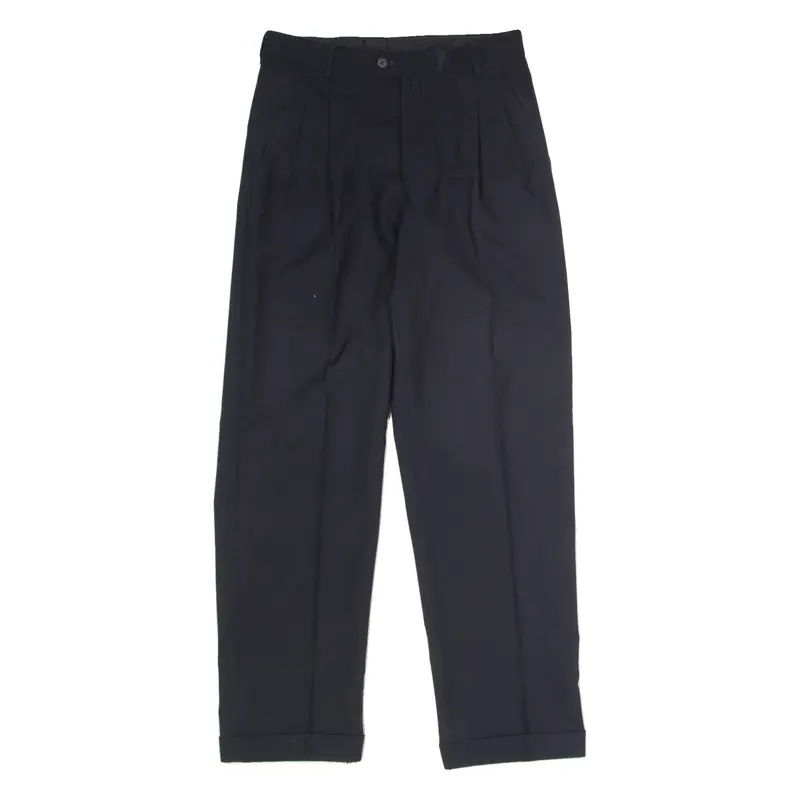 Pleated Mens Trousers Black Regular Straight Wool W30 L32