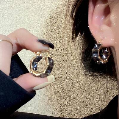 Square Alloy Rhinestone Hoop Earrings