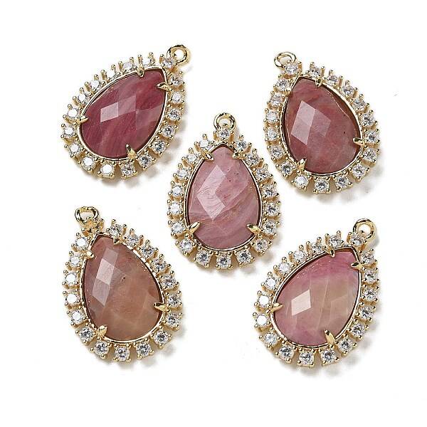 Natural Rhodonite Faceted Teardrop Pendants