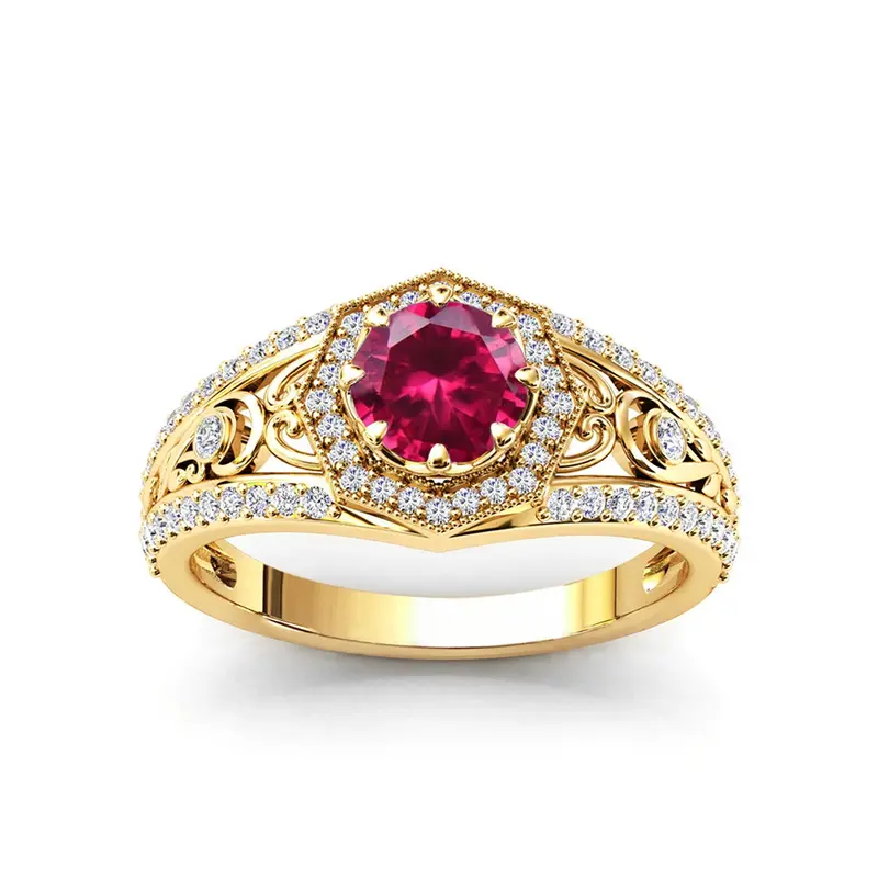 10K Gold Round Cut Ivy Gemstone Vintage Rings for Women