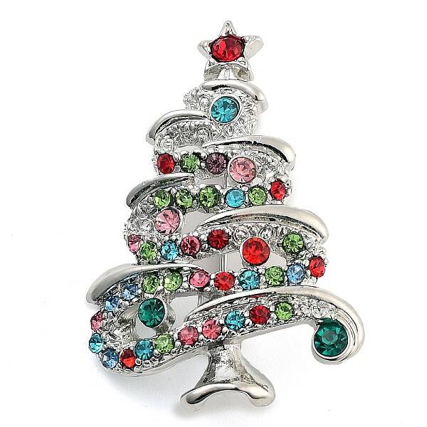 Christmas Theme Alloy Colorful Rhinestone Brooches