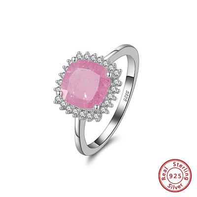 Summer Rhodium Plated 925 Sterling Silver Micro Pave Cubic Zirconia Square Finger Rings for Women