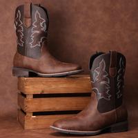 【PlusSize】Eleet Cowboy Boots for Men - Men's Western Boots With Embroidered, Slip Resistant Square Toe Chunky Heel Ankle ...