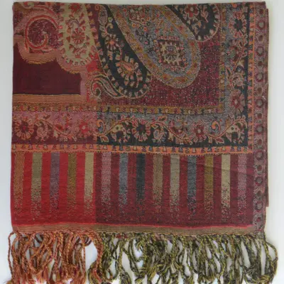 Handwoven Paisley Jamavar one of a kind limited edition designer Shawl | Color: Brown
