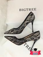 Women's Mesh Hollow Contrast Lace Pointed Toe Stiletto Heels, Elegant Heeled Shoes for Women, High Heel Pumps, Classy Stilett...