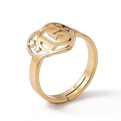 Ion Plating(IP) 201 Stainless Steel Heart with Number 15 Adjustable Ring for Women