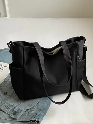Women's Solid Color Large Capacity Shoulder Bag, Fashionable Casual Adjustable Strap Zipper Shoulder Bag, Trendy Versatile Co...