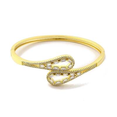 Clear Glass Teardrop Cuff Bangle with Cubic Zirconia