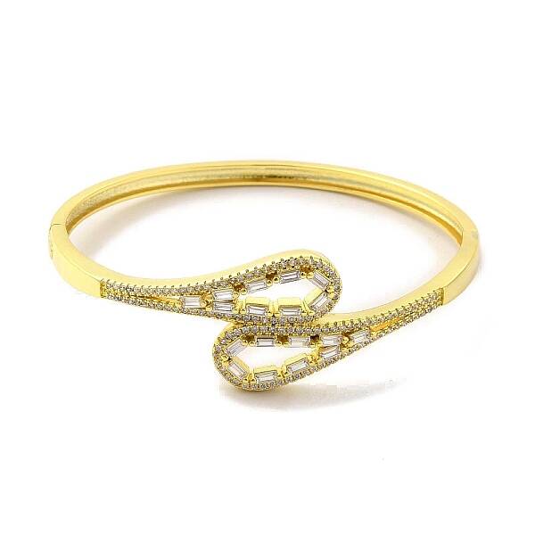 Clear Glass Teardrop Cuff Bangle with Cubic Zirconia