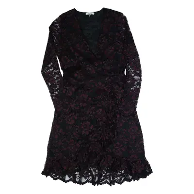 GANNI Womens Wrap Dress Black Lace Long Sleeve Knee Length S